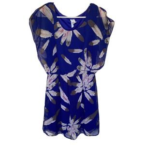 Teenplo Dress Sz Med Royal Blue Double Lined Feathers Elastic Waist Flowy Summer